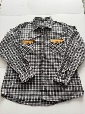 Verdo men’s black/white plaid western shirt with rhinestone and embroidery